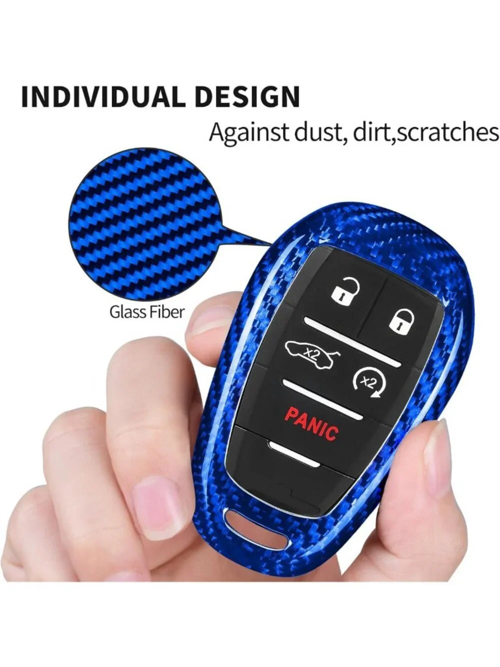 Stylish Real Glass Fiber Key Fob Cover for Smart Car Remote, 4-5 Buttons, Blue